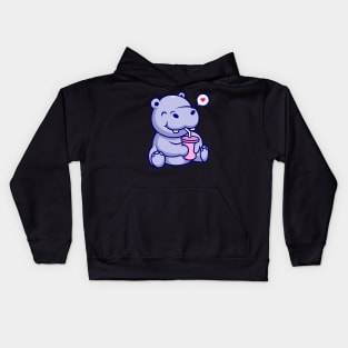 Cute Hippo Drinking Cartoon Kids Hoodie